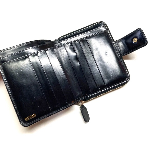 GUCCI VINTAGE ZIP AROUND INITIAL G LEATHER COMPACT WALLET BLACK - Picture 5 of 13